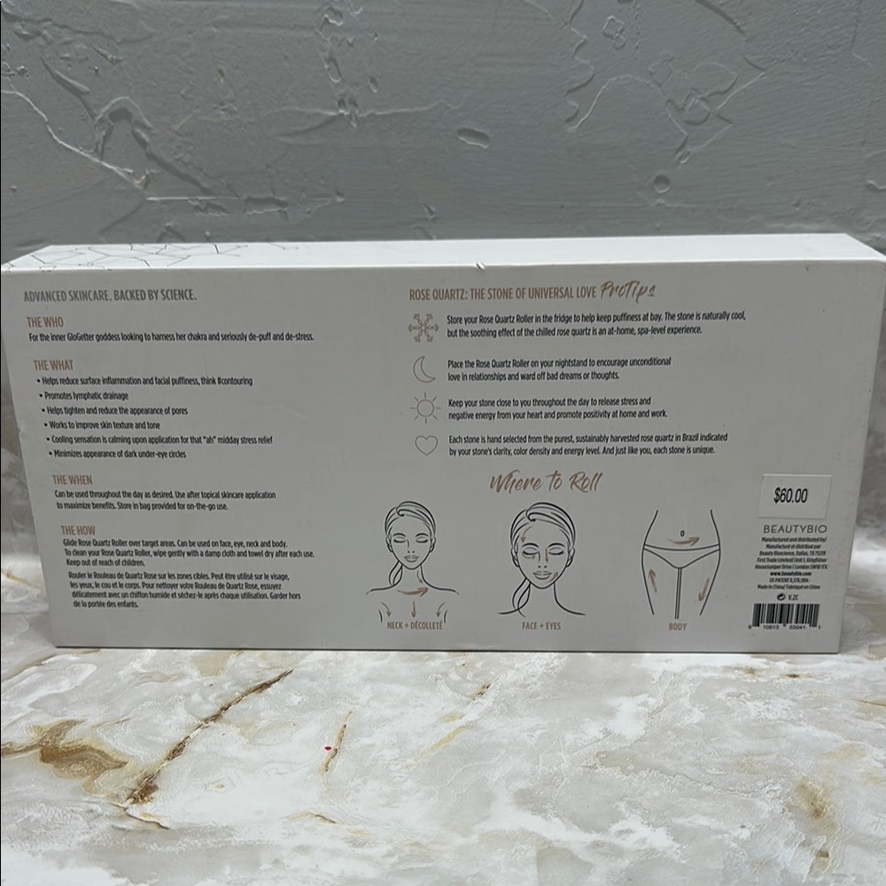 BEAUTYBIO‎ Rose Quartz Face-Body Roller Stone for De-Puffing and Stress Relief - Picture 2 of 5